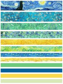 img 3 attached to 🌿 Washi Tape Set of 12 Rolls: Van Gogh Starry Night Decorative Green Leaves Floral Blue Yellow Masking Tape for Crafts, Scrapbooking, Bullet Journals, and DIY Projects - Perfect Gift Wrapping (Yellow)