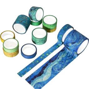 img 2 attached to 🌿 Washi Tape Set of 12 Rolls: Van Gogh Starry Night Decorative Green Leaves Floral Blue Yellow Masking Tape for Crafts, Scrapbooking, Bullet Journals, and DIY Projects - Perfect Gift Wrapping (Yellow)