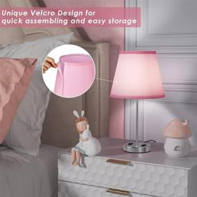 img 2 attached to Adorable Pink Nightstand Lamp: Perfect Touch for Teen Girls' Bedroom Decor - 🎀 Ideal for Pink Room Makeovers with Furry Fur Throw Pillows and Small End Tables