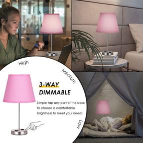 img 1 attached to Adorable Pink Nightstand Lamp: Perfect Touch for Teen Girls' Bedroom Decor - 🎀 Ideal for Pink Room Makeovers with Furry Fur Throw Pillows and Small End Tables