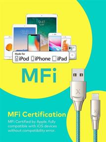 img 1 attached to 🔌 Кабель зарядки Xcentz для iPhone 6 футов, сертифицированный Apple MFi кабель Lightning с металлическим разъемом - прочный плетеный нейлоновый шнур для iPhone 11/X/XS Max/XR/8 Plus/7/6/5, iPad (синий)