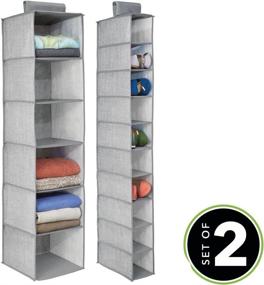 img 3 attached to 👕 mDesign Textured Closet Storage Organizers - Set of 2 (Gray) - Includes 6-Shelf Sweater Organizer & 10-Shelf Shoe Rack