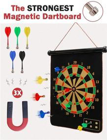 img 2 attached to 🎯 Ranslen Magnetic Dart Board Set for Kids and Adults – Double Sided Board Games, Indoor Outdoor Darts Game with 15pcs Magnetic Darts – Safe Dartboard Game for Fun, Boy Gifts Toys, Gifts for Kids