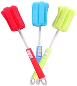 img 4 attached to 🧽 3PCS Adjustable Long Handle Dishwashing Foam Sponge Brush Set - Soft Baby Bottle & Kitchen Cleaner with Random Color