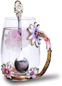 img 4 attached to Handmade Enamel Flower Glass Tea Mug with Spoon - Lead-Free Coffee Mug and Tea Cup for Women, Grandma, Mom, Teachers, Friends, and Wives - 12oz Capacity