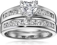 💍 exquisite platinum-plated .925 sterling silver heart-shaped cubic zirconia engagement ring and wedding band set for breathtaking bridal bliss logo