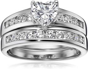 img 3 attached to 💍 Exquisite Platinum-Plated .925 Sterling Silver Heart-Shaped Cubic Zirconia Engagement Ring and Wedding Band Set for Breathtaking Bridal Bliss