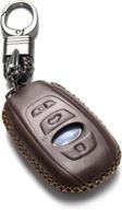 🔑 premium leather keyless remote smart key fob case cover with key chain - compatible for subaru forester, impreza, outback, wrx, brz, xv crosstrek (2014-2021) - brown, 4-button logo