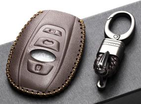 img 1 attached to 🔑 Premium Leather Keyless Remote Smart Key Fob Case Cover with Key Chain - Compatible for Subaru Forester, Impreza, Outback, WRX, BRZ, XV Crosstrek (2014-2021) - Brown, 4-Button