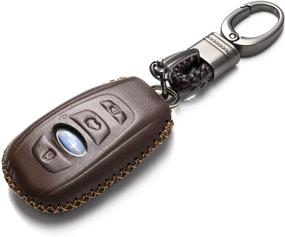 img 3 attached to 🔑 Premium Leather Keyless Remote Smart Key Fob Case Cover with Key Chain - Compatible for Subaru Forester, Impreza, Outback, WRX, BRZ, XV Crosstrek (2014-2021) - Brown, 4-Button