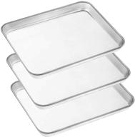 🍪 stainless steel baking pan set, 3 piece large cookie sheets for toaster oven, non-toxic tray, mirror finish, easy to clean, dishwasher safe, 10 x 8 x 1 inch logo