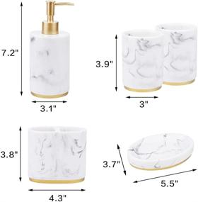 img 2 attached to 🚽 Jung Ford 5-Piece Bathroom Counter Top Accessory Set - Marble Imitated Resin (White) - Dispenser, Soap Dish, Toothbrush Holder & Tumblers