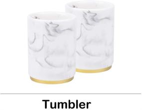 img 1 attached to 🚽 Jung Ford 5-Piece Bathroom Counter Top Accessory Set - Marble Imitated Resin (White) - Dispenser, Soap Dish, Toothbrush Holder & Tumblers