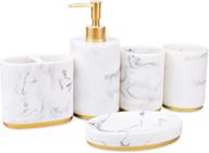 🚽 jung ford 5-piece bathroom counter top accessory set - marble imitated resin (white) - dispenser, soap dish, toothbrush holder & tumblers logo