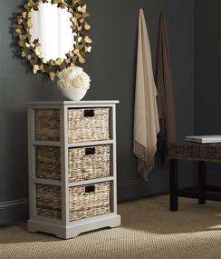 img 4 attached to 🏺 Safavieh American Homes Halle Distressed Black Side Table with 3 Wicker Baskets for Storage