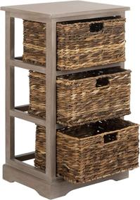 img 1 attached to 🏺 Safavieh American Homes Halle Distressed Black Side Table with 3 Wicker Baskets for Storage