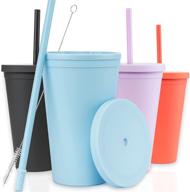 🌈 colorful 16oz tumblers with lids (4 pack) - double wall acrylic cups with straws - bulk tumblers for diy gifts - includes free straw cleaner! (assorted) logo