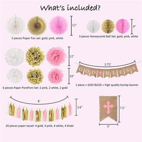 img 3 attached to 🎀 High-Quality Burlap Banner with Pink Cross - First Communion & Baptism Decorations - God Bless Theme - Honeycomb, Paper Fan, Tassel, and Pompoms Included - Bautizo Decorations By Antsik'Aby