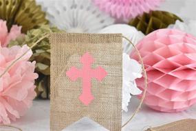 img 2 attached to 🎀 High-Quality Burlap Banner with Pink Cross - First Communion & Baptism Decorations - God Bless Theme - Honeycomb, Paper Fan, Tassel, and Pompoms Included - Bautizo Decorations By Antsik'Aby