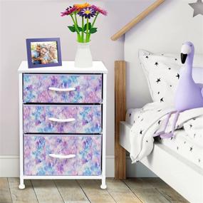 img 3 attached to 🌙 Sorbus Nightstand Storage Organizer: 3-Drawer Furniture Chest for Kids' Bedroom - Stylish Closet Organization with Steel Frame, Wood Top, and Tie-Dye Fabric Bin (Blue/Pink/Purple)