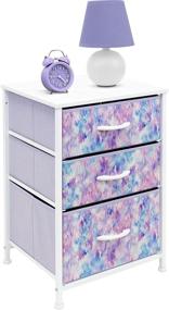 img 1 attached to 🌙 Sorbus Nightstand Storage Organizer: 3-Drawer Furniture Chest for Kids' Bedroom - Stylish Closet Organization with Steel Frame, Wood Top, and Tie-Dye Fabric Bin (Blue/Pink/Purple)