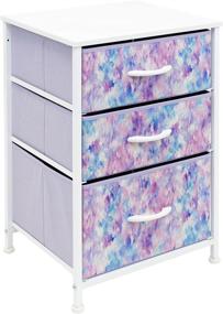 img 4 attached to 🌙 Sorbus Nightstand Storage Organizer: 3-Drawer Furniture Chest for Kids' Bedroom - Stylish Closet Organization with Steel Frame, Wood Top, and Tie-Dye Fabric Bin (Blue/Pink/Purple)