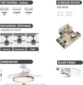 img 1 attached to 🔆 Modern SNJ Retractable Ceiling Fan: White Finish, Lights, Remote Control – Perfect for Indoor Use