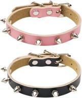 🐾 adjustable genuine cow leather pet collar - soft studded dog collar with spikes - rivet leather collar for cats, puppies, and dogs - black & pink logo