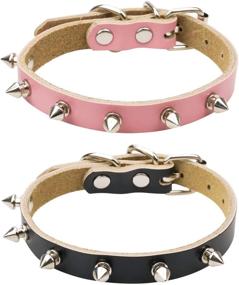 img 4 attached to 🐾 Adjustable Genuine Cow Leather Pet Collar - Soft Studded Dog Collar with Spikes - Rivet Leather Collar for Cats, Puppies, and Dogs - Black & Pink