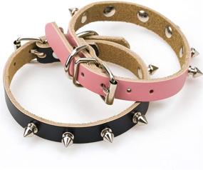 img 2 attached to 🐾 Adjustable Genuine Cow Leather Pet Collar - Soft Studded Dog Collar with Spikes - Rivet Leather Collar for Cats, Puppies, and Dogs - Black & Pink