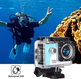 img 2 attached to 📷 Jadfezy Waterproof Action Camera - Underwater 30M, EIS, 140° Wide Angle, 2x 900mAh Rechargeable Batteries, Accessories Kit (Blue-White)