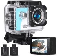 📷 jadfezy waterproof action camera - underwater 30m, eis, 140° wide angle, 2x 900mah rechargeable batteries, accessories kit (blue-white) logo