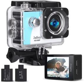 img 4 attached to 📷 Jadfezy Waterproof Action Camera - Underwater 30M, EIS, 140° Wide Angle, 2x 900mAh Rechargeable Batteries, Accessories Kit (Blue-White)