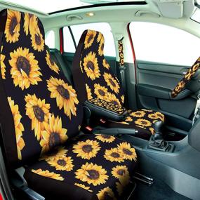 img 2 attached to 🌻 Complete 17-Piece Sunflower Car Accessories Set: Stylish Seat Covers, Car Mats, Steering Wheel Cover, Shoulder Pads, and Armrest Pad for Auto Decoration!