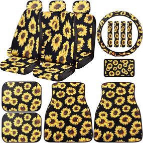 img 4 attached to 🌻 Complete 17-Piece Sunflower Car Accessories Set: Stylish Seat Covers, Car Mats, Steering Wheel Cover, Shoulder Pads, and Armrest Pad for Auto Decoration!