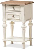 🌙 baxton studio colette weathered oak white wash distressed two-tone nightstand with 2 drawers and 1 shelf логотип