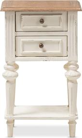 img 3 attached to 🌙 Baxton Studio Colette Weathered Oak White Wash Distressed Two-Tone Nightstand with 2 Drawers and 1 Shelf