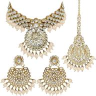 aheli wedding party wear faux kundan short necklace earrings set with maang tikka - elegant indian ethnic bollywood fashion jewelry for women logo