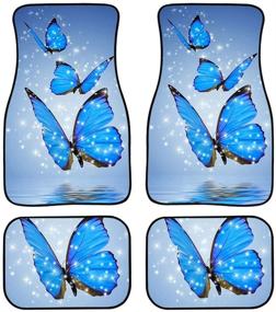 img 4 attached to TOADDMOS Vivi Blue Butterflies Print Universal Fit Auto Коврики 4 шт. Полный набор для женщин Дамы