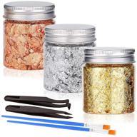 premium gold foil flakes set with tweezers and brush - perfect for nail art, painting, crafts, and resin jewelry making - gold, silver, copper (3g) logo