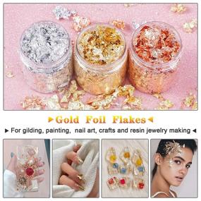 img 2 attached to Premium Gold Foil Flakes Set with Tweezers and Brush - Perfect for Nail Art, Painting, Crafts, and Resin Jewelry Making - Gold, Silver, Copper (3g)