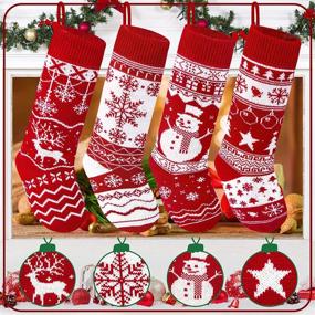 img 2 attached to Christmas Stockings Farmhouse Snowflakes Decorations Seasonal Decor