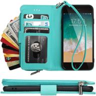 📱 kihuwey iphone se 2020 wallet case - premium leather zipper pocket with credit card holder and wrist strap, kickstand protective purse cover for iphone 7/8/se 2020 4.7 inch - mint green logo