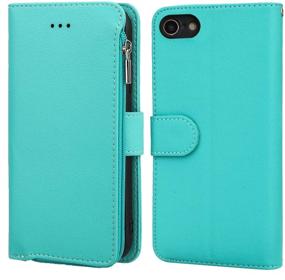 img 2 attached to 📱 KIHUWEY iPhone SE 2020 Wallet Case - Premium Leather Zipper Pocket with Credit Card Holder and Wrist Strap, Kickstand Protective Purse Cover for iPhone 7/8/SE 2020 4.7 Inch - Mint Green