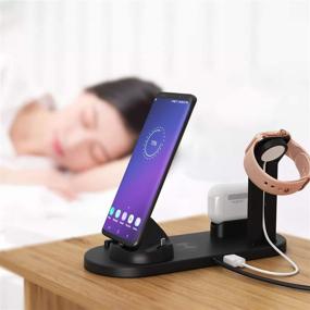 img 1 attached to ZHOUBIN 4-in-1 Wireless Charger Stand: Dock Station for Apple Devices (Apple Watch, AirPods, iPhone) – Compatible with iPhone 8/8 Plus/X/XS/XR/11/12, Apple Watch, AirPods - Black