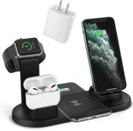 zhoubin 4-in-1 wireless charger stand: dock station for apple devices (apple watch, airpods, iphone) – compatible with iphone 8/8 plus/x/xs/xr/11/12, apple watch, airpods - black logo