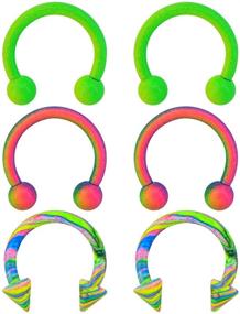 img 4 attached to 🌈 Vibrant Rainbow Green Paint Horseshoe Rings: OUFER 6PCS 16G Stainless Steel Circular Barbells for Daith Earring, Helix, Tragus, and Eyebrow Piercing