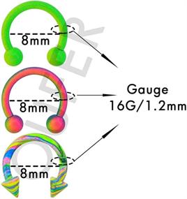 img 3 attached to 🌈 Vibrant Rainbow Green Paint Horseshoe Rings: OUFER 6PCS 16G Stainless Steel Circular Barbells for Daith Earring, Helix, Tragus, and Eyebrow Piercing