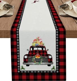 img 4 attached to Christmas Runner Black Check Cotton Linen Winter Tablerunner Food Service Equipment & Supplies and Tabletop & Serveware