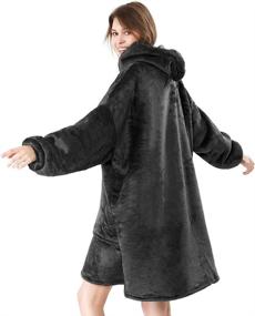 img 1 attached to Warm and Cozy Blanket Hoodie with Sleeves and Giant Pocket - Perfect for Women and Men in Black